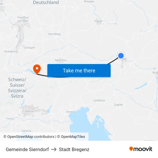 Gemeinde Sierndorf to Stadt Bregenz map