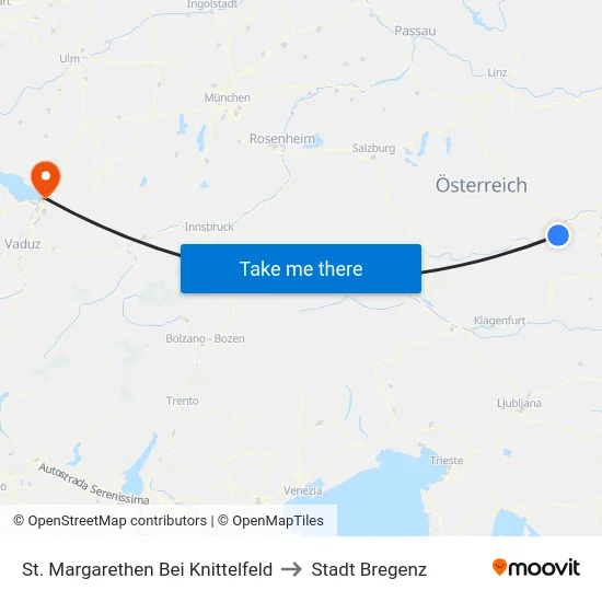 St. Margarethen Bei Knittelfeld to Stadt Bregenz map