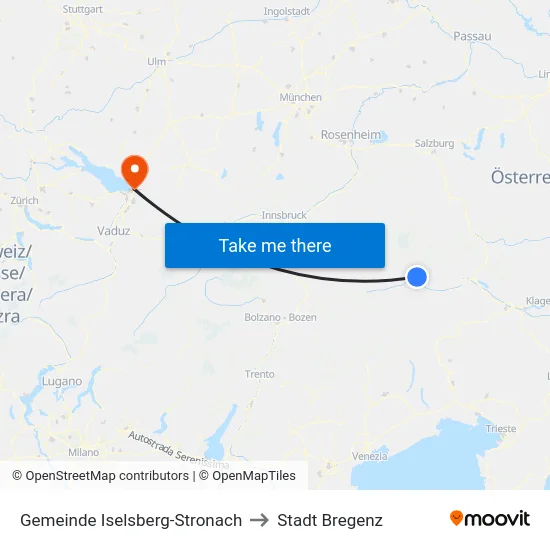 Gemeinde Iselsberg-Stronach to Stadt Bregenz map
