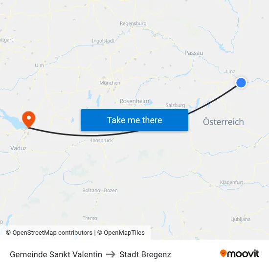 Gemeinde Sankt Valentin to Stadt Bregenz map