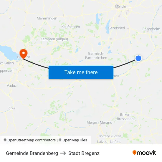 Gemeinde Brandenberg to Stadt Bregenz map