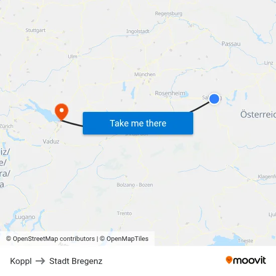 Koppl to Stadt Bregenz map