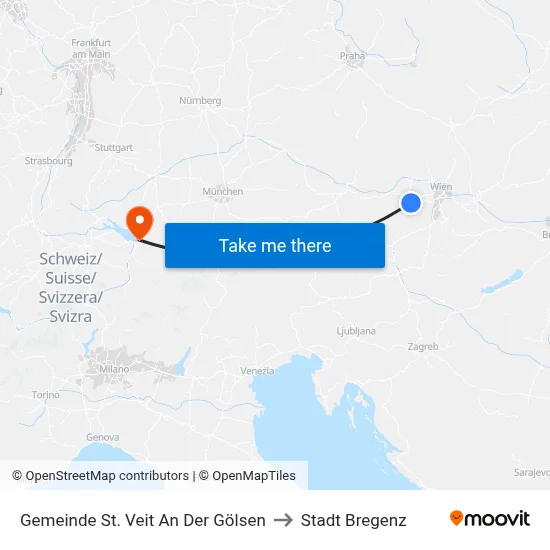 Gemeinde St. Veit An Der Gölsen to Stadt Bregenz map