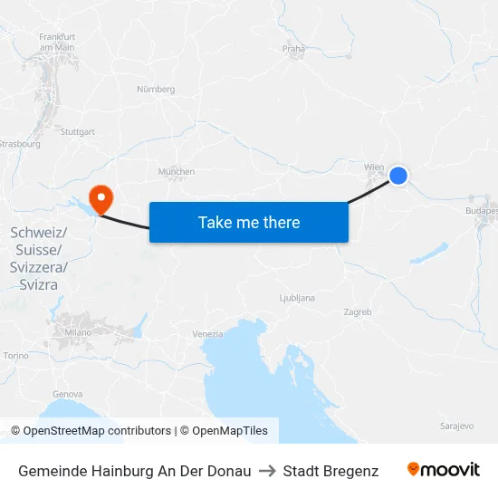 Gemeinde Hainburg An Der Donau to Stadt Bregenz map