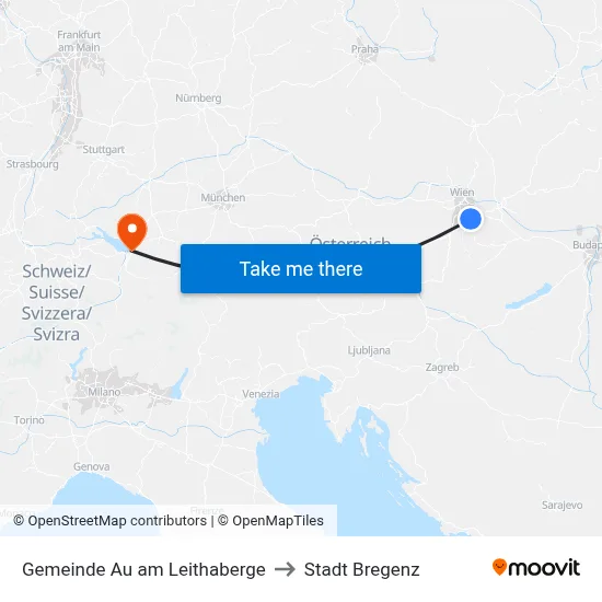 Gemeinde Au am Leithaberge to Stadt Bregenz map
