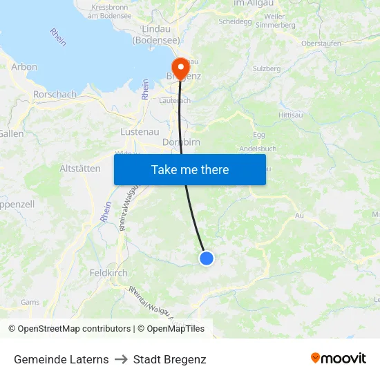 Gemeinde Laterns to Stadt Bregenz map