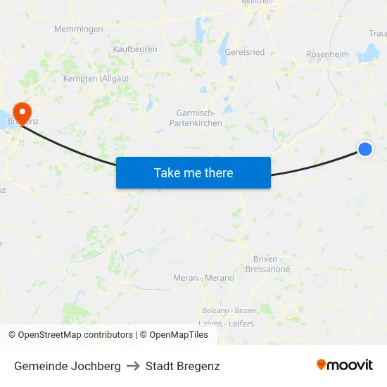 Gemeinde Jochberg to Stadt Bregenz map