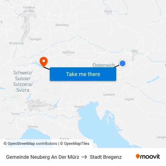 Gemeinde Neuberg An Der Mürz to Stadt Bregenz map