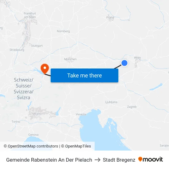 Gemeinde Rabenstein An Der Pielach to Stadt Bregenz map