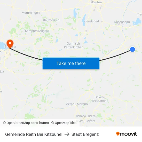 Gemeinde Reith Bei Kitzbühel to Stadt Bregenz map