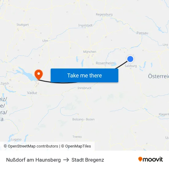 Nußdorf am Haunsberg to Stadt Bregenz map