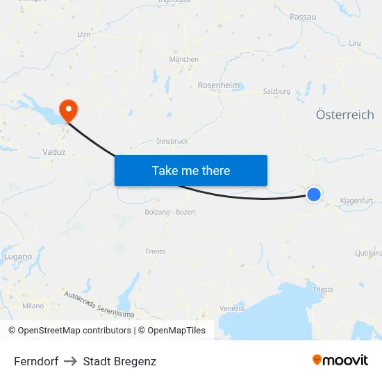 Ferndorf to Stadt Bregenz map