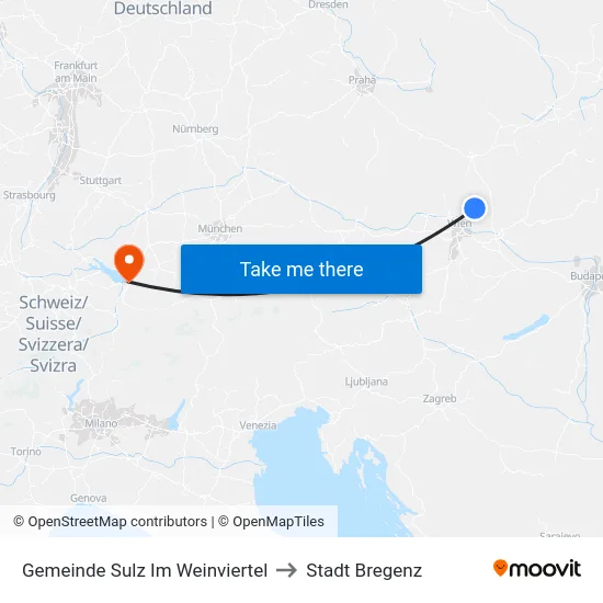 Gemeinde Sulz Im Weinviertel to Stadt Bregenz map