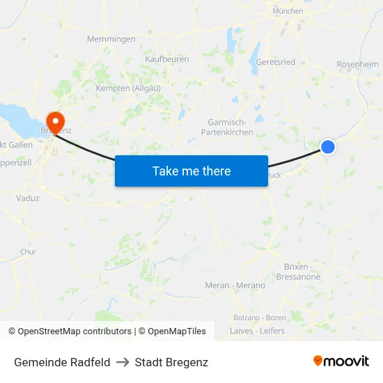 Gemeinde Radfeld to Stadt Bregenz map