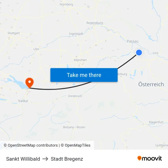 Sankt Willibald to Stadt Bregenz map