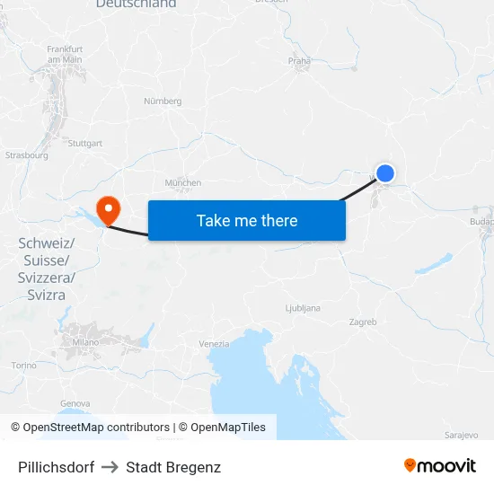 Pillichsdorf to Stadt Bregenz map