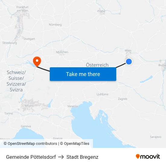 Gemeinde Pöttelsdorf to Stadt Bregenz map