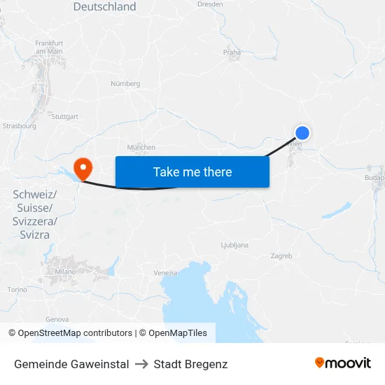 Gemeinde Gaweinstal to Stadt Bregenz map