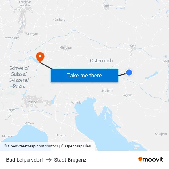 Bad Loipersdorf to Stadt Bregenz map