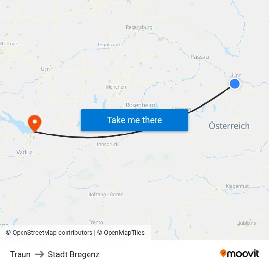 Traun to Stadt Bregenz map