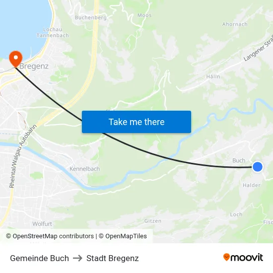 Gemeinde Buch to Stadt Bregenz map