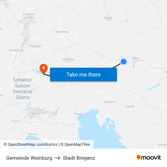 Gemeinde Weinburg to Stadt Bregenz map