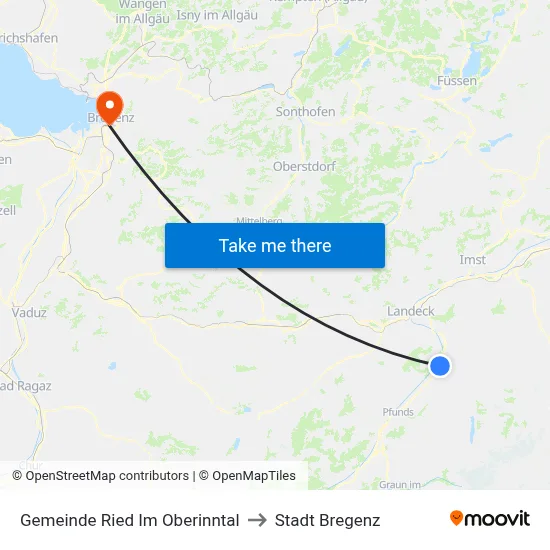 Gemeinde Ried Im Oberinntal to Stadt Bregenz map