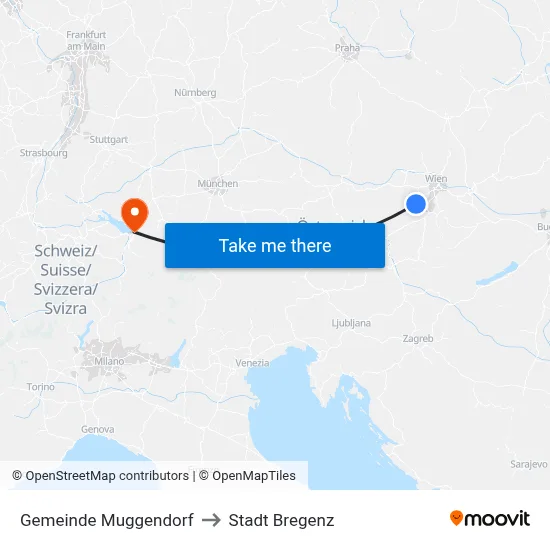 Gemeinde Muggendorf to Stadt Bregenz map