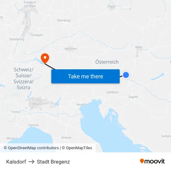 Kalsdorf to Stadt Bregenz map