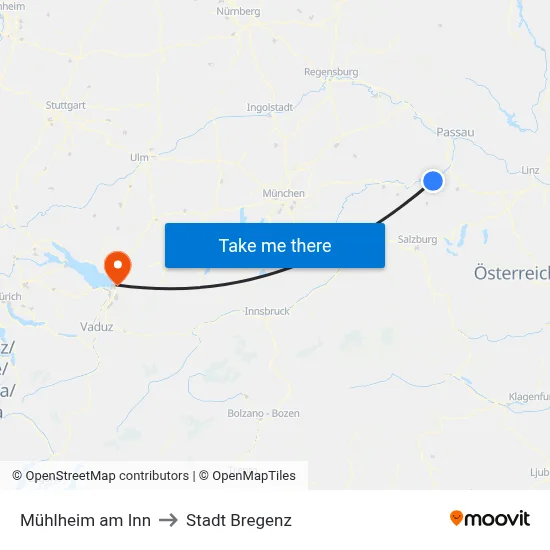 Mühlheim am Inn to Stadt Bregenz map