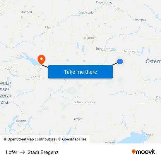 Lofer to Stadt Bregenz map