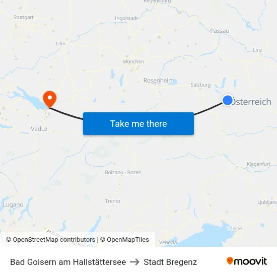 Bad Goisern am Hallstättersee to Stadt Bregenz map