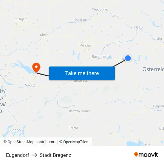 Eugendorf to Stadt Bregenz map
