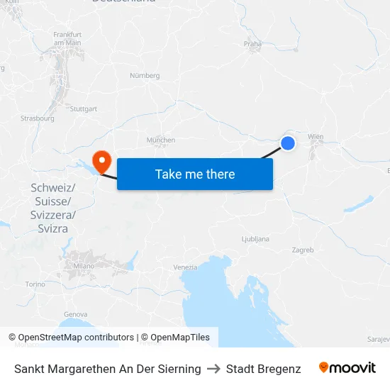 Sankt Margarethen An Der Sierning to Stadt Bregenz map
