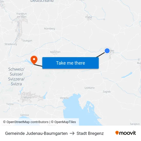 Gemeinde Judenau-Baumgarten to Stadt Bregenz map