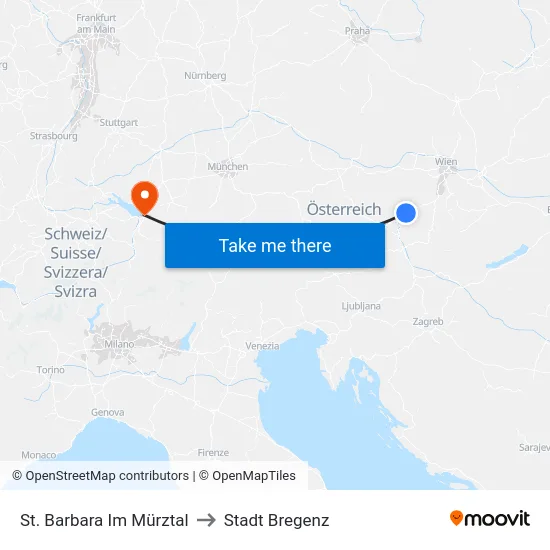 St. Barbara Im Mürztal to Stadt Bregenz map