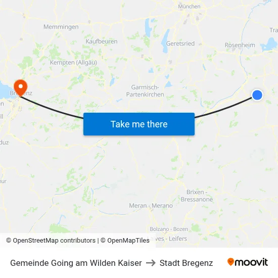 Gemeinde Going am Wilden Kaiser to Stadt Bregenz map