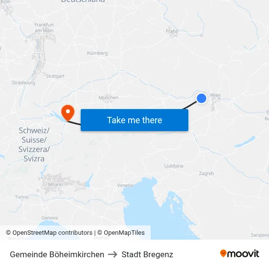 Gemeinde Böheimkirchen to Stadt Bregenz map