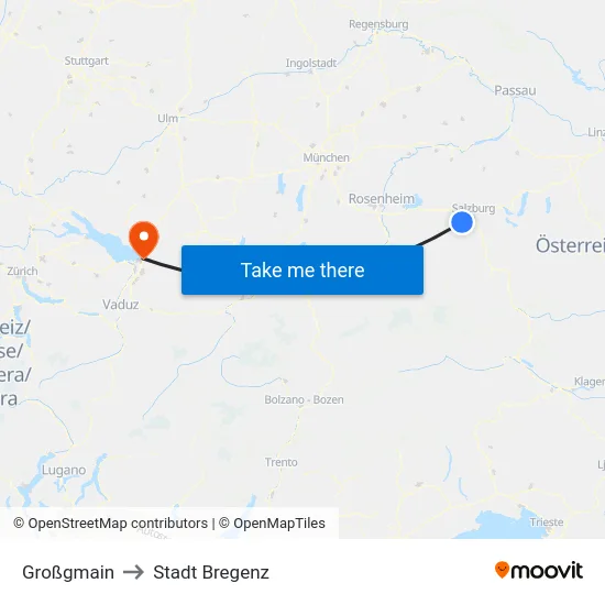 Großgmain to Stadt Bregenz map