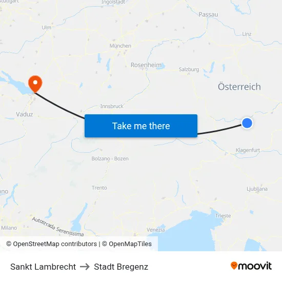 Sankt Lambrecht to Stadt Bregenz map