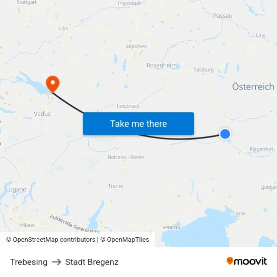 Trebesing to Stadt Bregenz map
