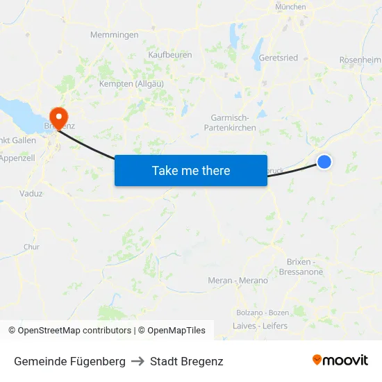 Gemeinde Fügenberg to Stadt Bregenz map