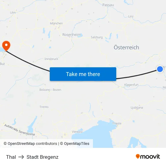 Thal to Stadt Bregenz map