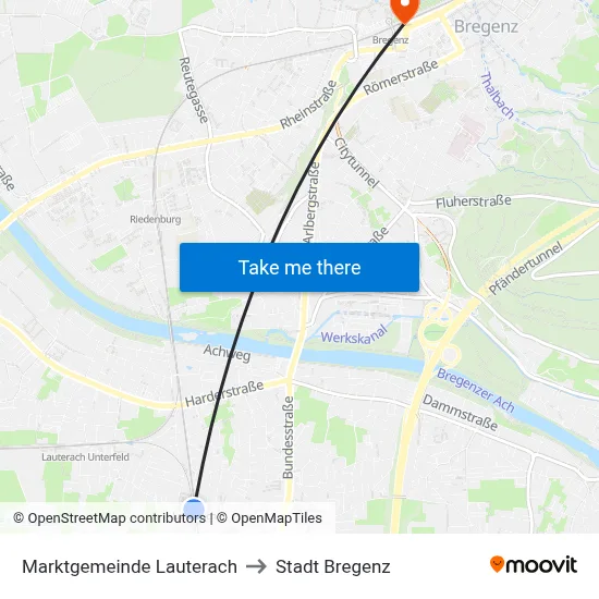Marktgemeinde Lauterach to Stadt Bregenz map