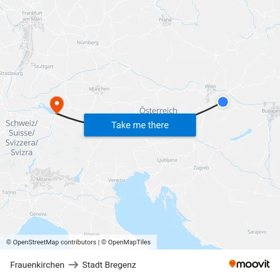 Frauenkirchen to Stadt Bregenz map