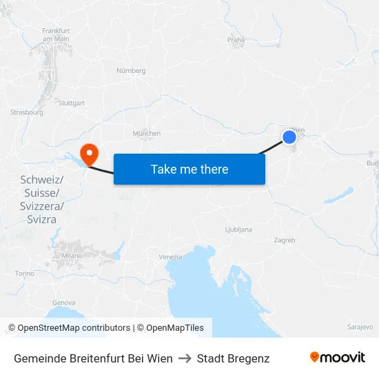 Gemeinde Breitenfurt Bei Wien to Stadt Bregenz map