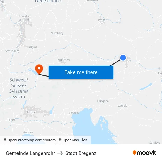 Gemeinde Langenrohr to Stadt Bregenz map