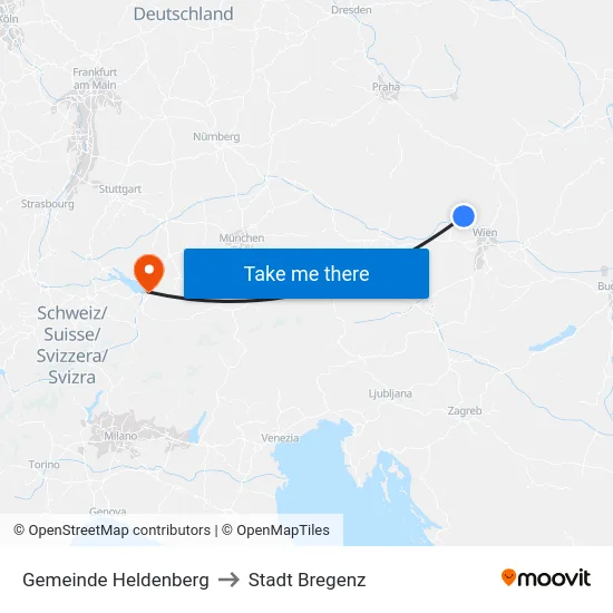 Gemeinde Heldenberg to Stadt Bregenz map
