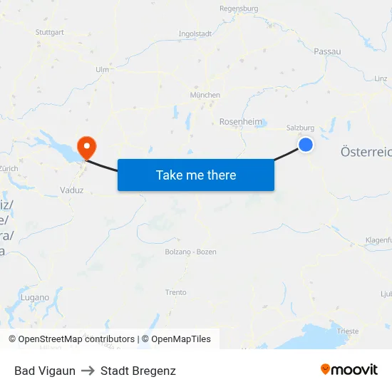 Bad Vigaun to Stadt Bregenz map