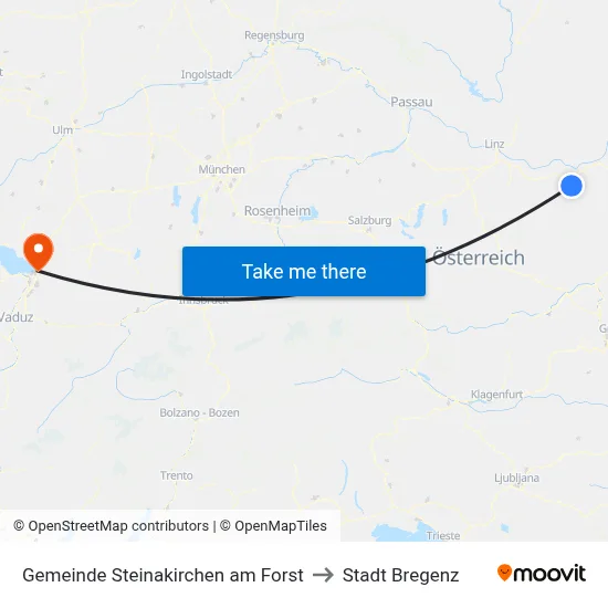 Gemeinde Steinakirchen am Forst to Stadt Bregenz map